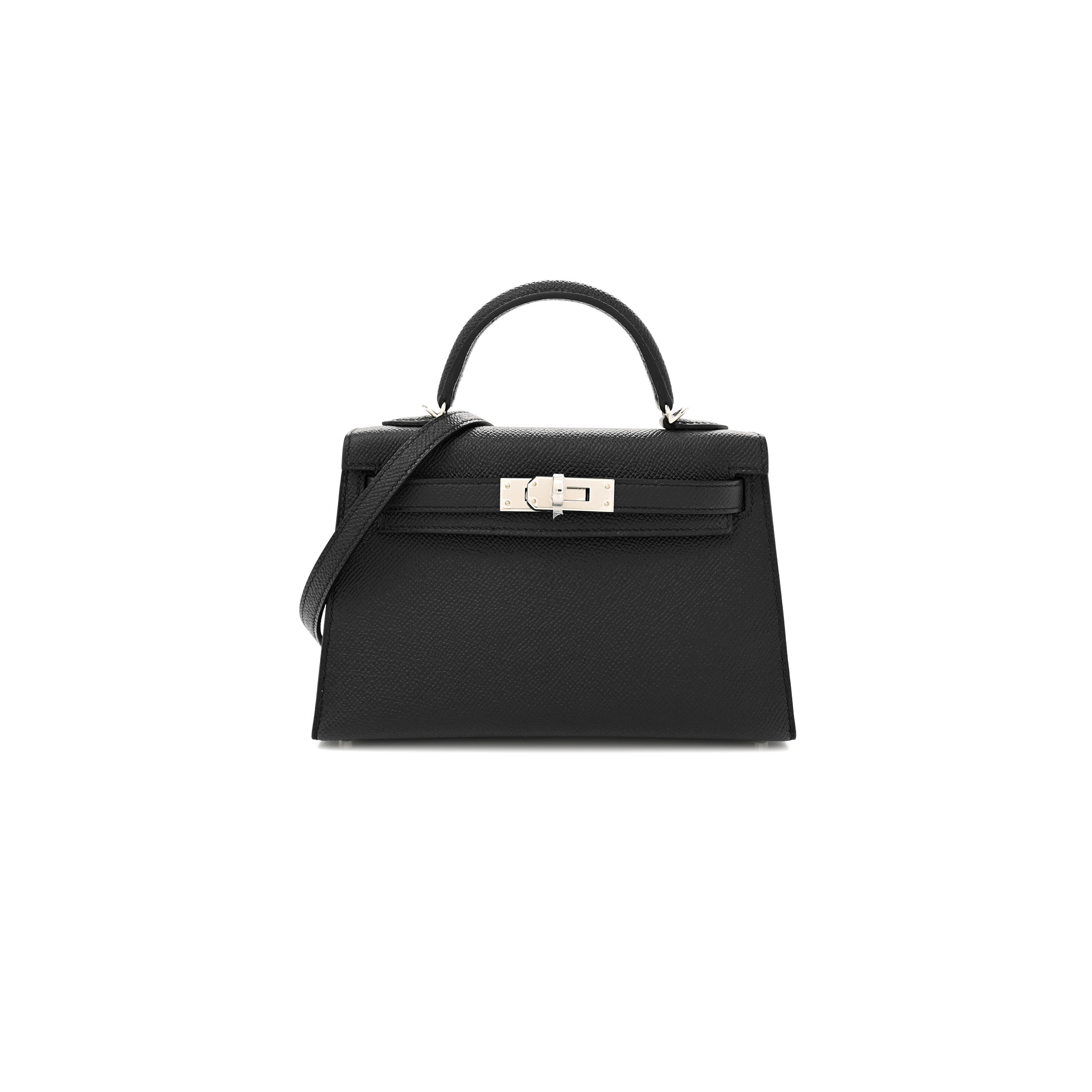 HERMÈS EPSOM MINI KELLY SELLIER 20 BLACK SILVER BUCKLE (19*12*5.5cm) 